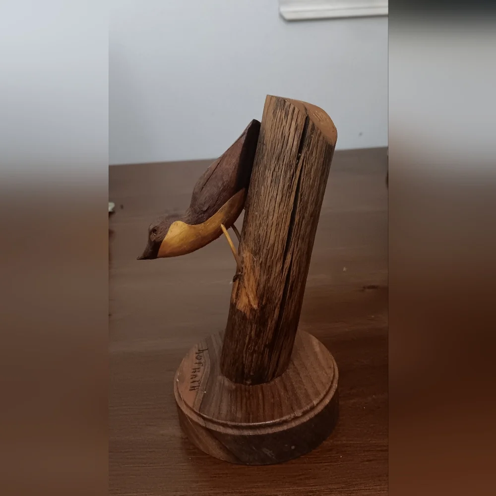 Handcrafted Brown Wooden Bird Sculpture
